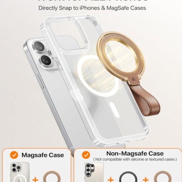 NEW Premium Leather Magnetic Phone Grip for MagSafe Adjustable Phone Ring - Picture 8 of 9